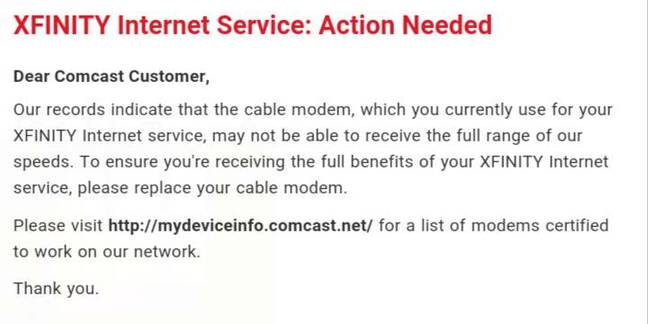 Comcast Repeatedly Crams Modem Upgrade Demands Into Browsers The Register