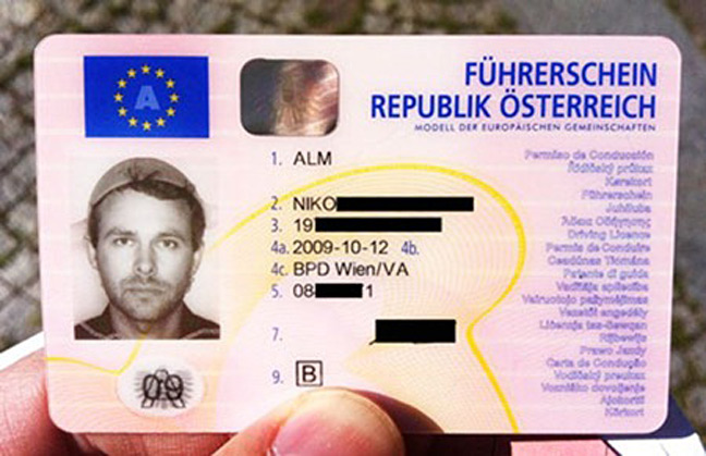 Alm's driving licence