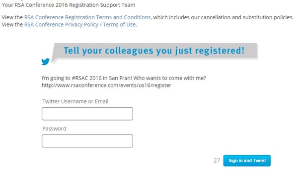 RSA Twitter registration form