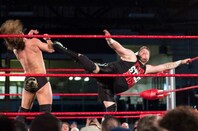 Kevin Steen hitting Adam Cole with a superkick at the Ring of Honor tapings held at the Ted Reeve Arena in Toronto. Pic by Tabercil, licensed under CC 3.0