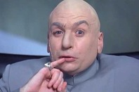 Super-villain Dr Evil puts finger to lip in scheming manner, asks for one million dollars. Pic: New Line Cinema