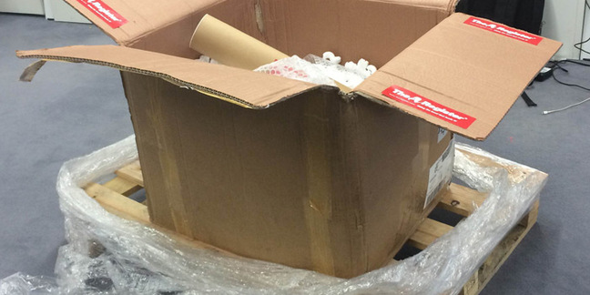 The box atop a wooden pallet