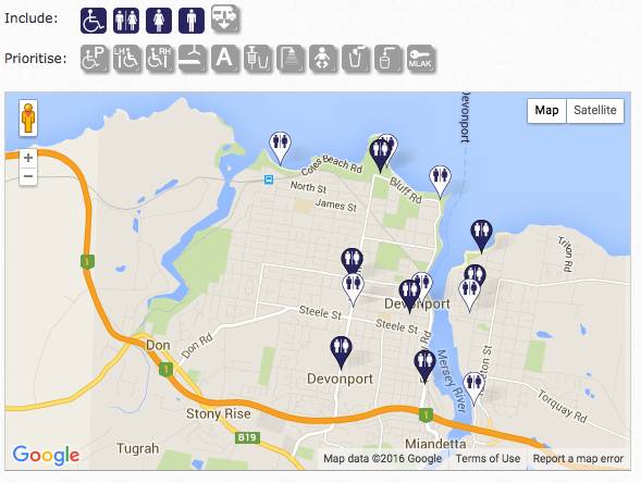 National Toilet Map's Devonport locations