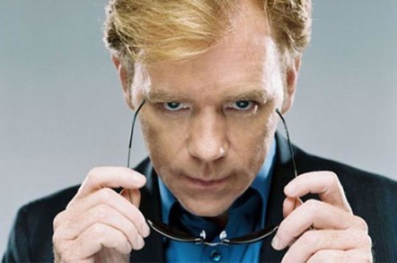 David Caruso as famously sunglasses-lowering cheeseball crime scene investigator Horatio Crane in CSI: Miami. Photo copyright CBS