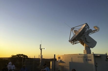 A new radio dish has been inaugurated at ESA’s existing New Norcia, Western Australia, tracking station, ready to catch the first signals from new missions. The new dish, just 4.5 m across, can lock onto and track new satellites during the critical initial orbits up to roughly 100 000 km out, as well as receive signals from launch rockets. Image copyright ESA