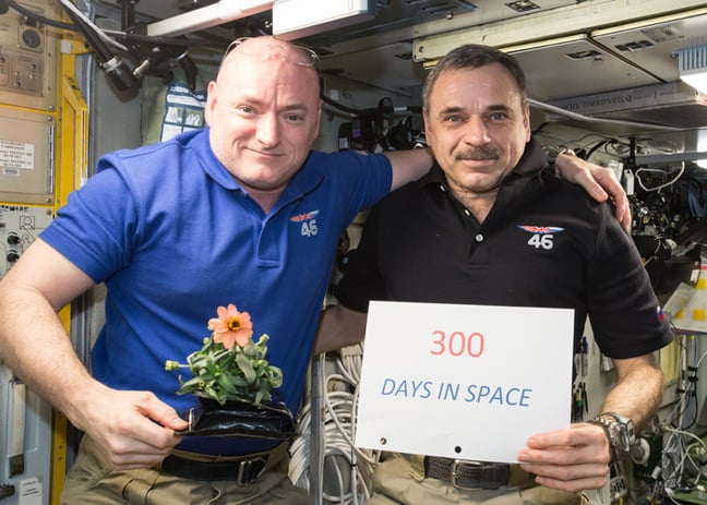Scott Kelly and Mikhail Kornienko celebrate 300 days in space