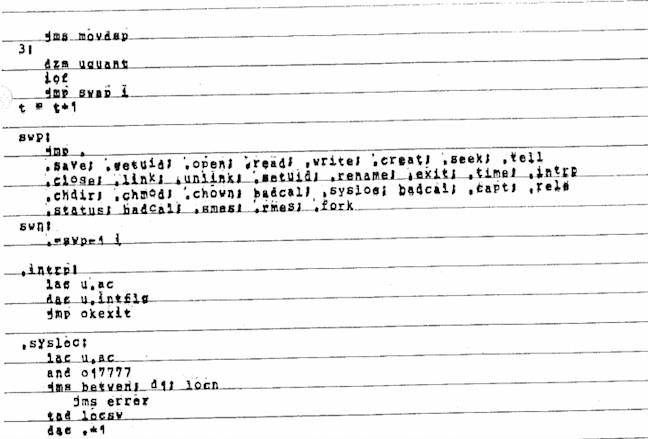 Thompson's Unix assembly code