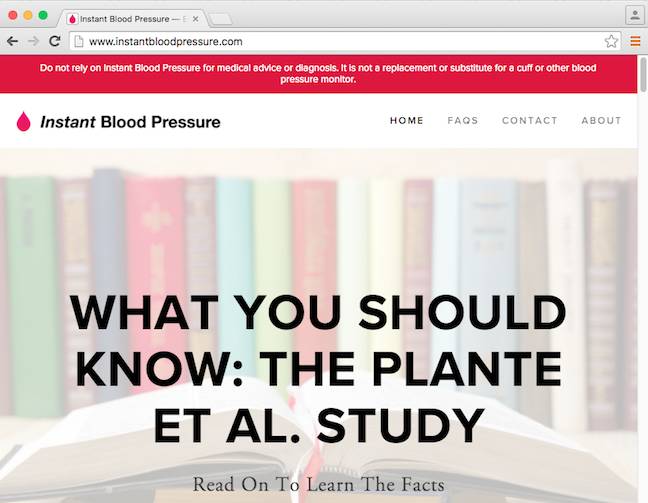 Instant Blood Pressure Website with warning