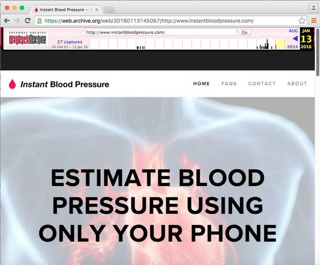 Instant Blood Pressure Website pre-warning