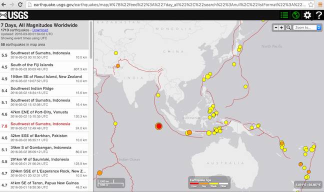 USGS earthquake map 