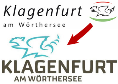 The Klagenfurt logos before and after