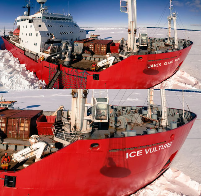 The James Clark Ross and the same rebranded the Ice Vulture