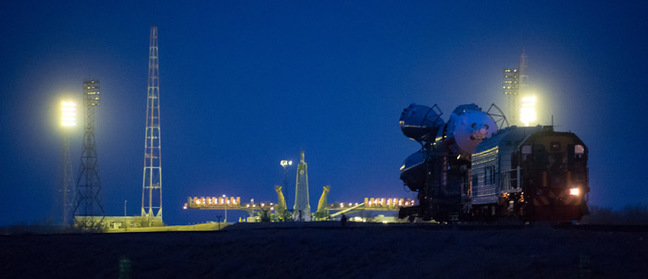 The Soyuz trundles to the launch pad