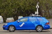 Blue Google HERE car with camera attached