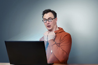 surprised nerd, image via Shutterstock