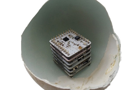 Microduino stack inside eggshell
