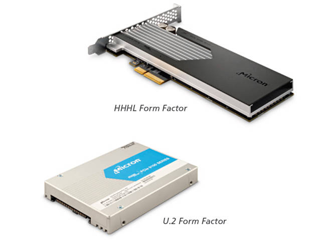 Micron 9100 NVMe flash drives, 800GB each in the HHHL (standard PCIe card) format