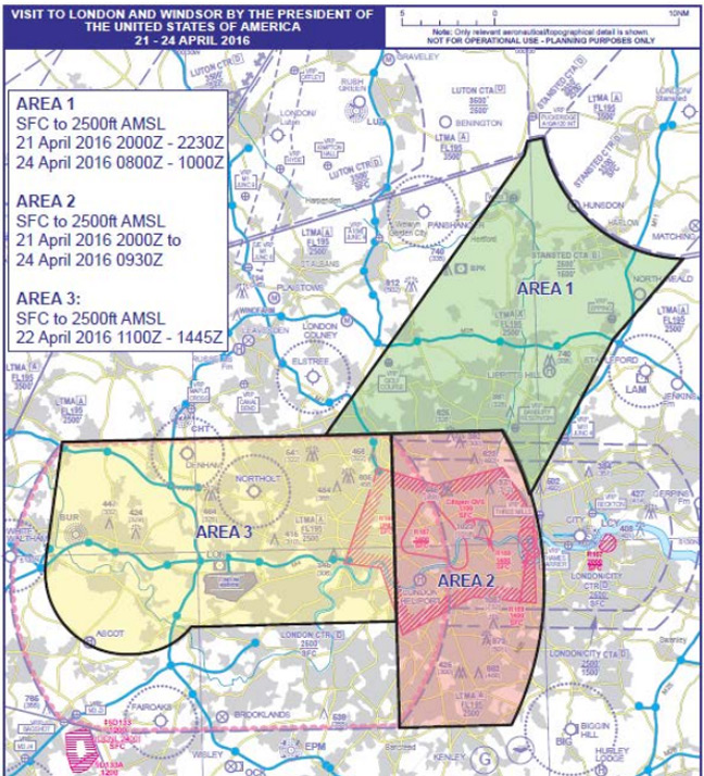 Map showing the flight restriction zones