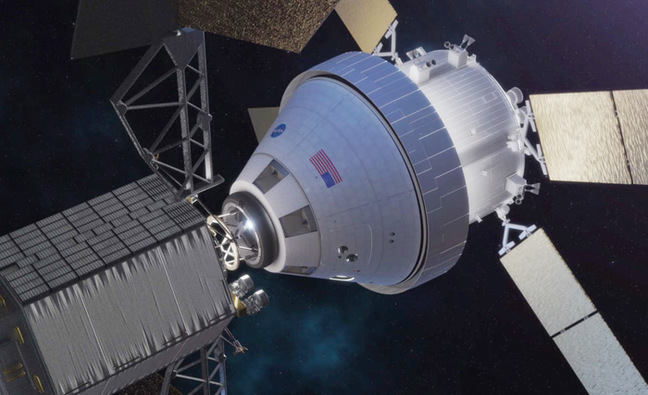 Artist's impression of Orion docking with the ARM robotic vehicle