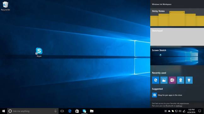 The Ink Workspace in Windows 10 build 14328