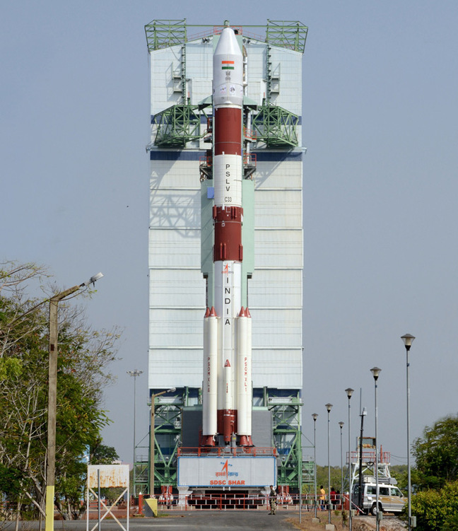 The PSLV on the pad before the launch. Pic: ISRO