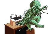 Cthulu emerges from a printer. Image created by illustrator Andy Davies. Copyright: The Register