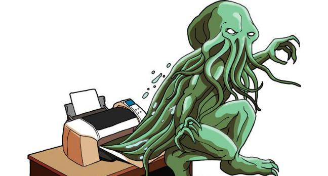 Cthulu emerges from a printer. Image created by illustrator Andy Davies. Copyright: The Register