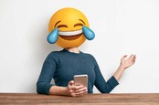 Woman with crying with laughter emoji for a head