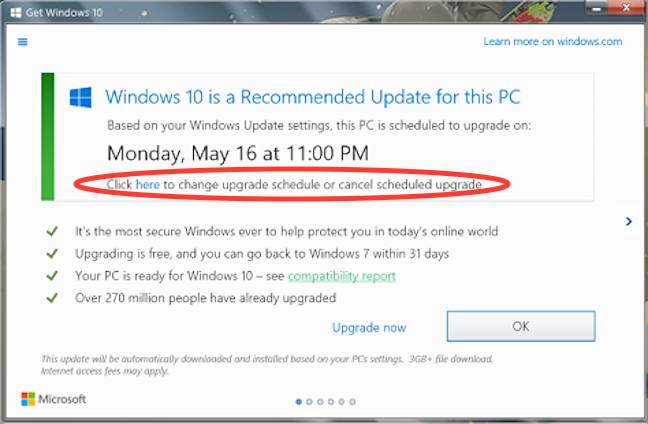 Microsoft's sneaky upgrade dialogue