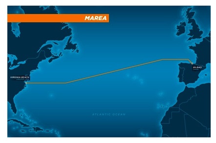 The route of the MAREA submarine cable funded by Microsoft and Facebook