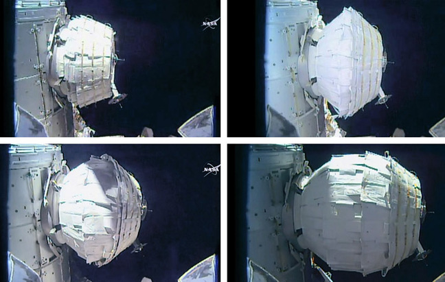 Time-lapse images of the BEAM inflation. Pic: NASA TV