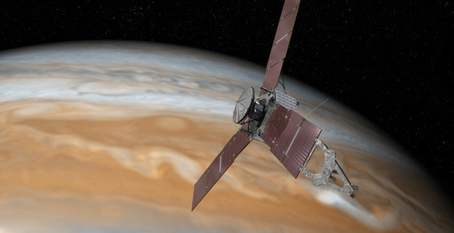 Artist's impression of Juno overflying Jupiter. Pic: NASA / JPL-Caltech