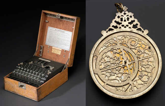 The Enigma machine and astrolabe. Images: Science Museum