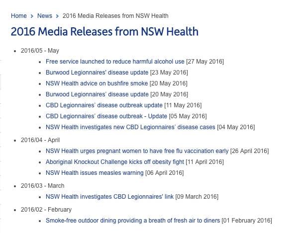 Screen shot - NSW Health