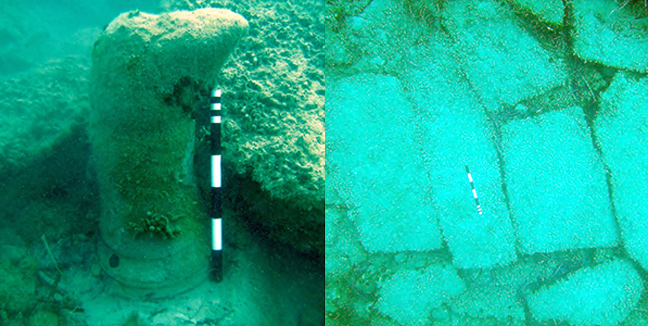 Images of a concretion column and what appears to be paving. Pics: University of East Anglia