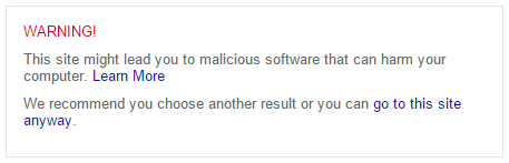 Bing malware warning
