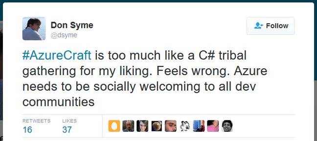 "too much like a C# tribal gathering" tweets Don Syme "too much like a C# tribal gathering" tweets Don Syme