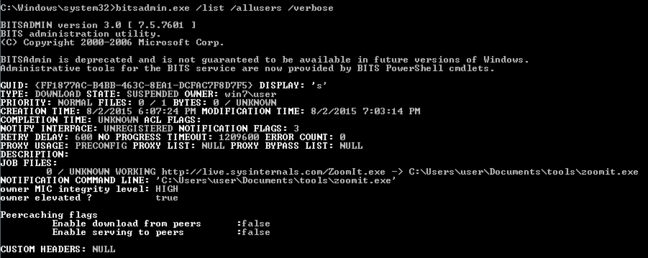 Sample BITS output from SecureWorks