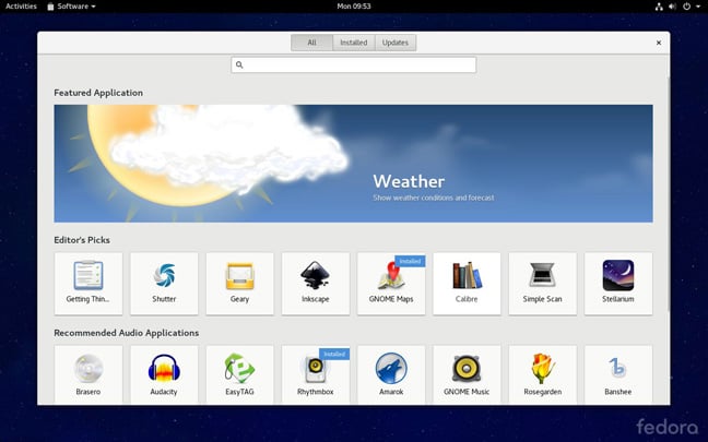 Fedora 24 desktop GNOME software app