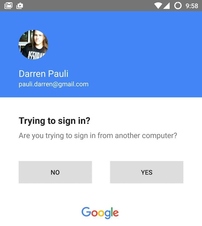 Google 2FA sign-in screen-cap