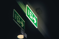 Heading out of the door marked exit