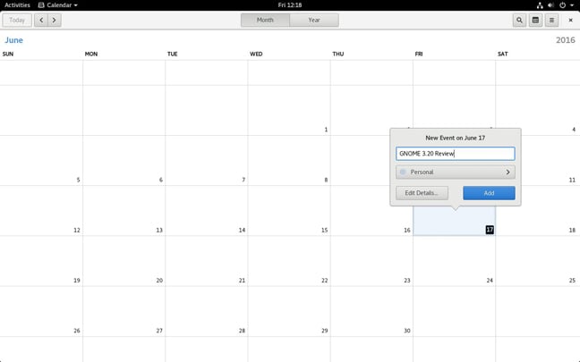 Gnome 3.20 calendar