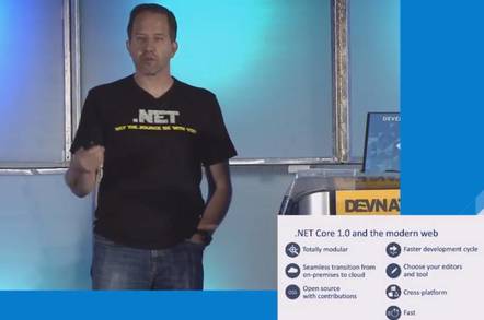 Microsoft's Scott Hanselman demonstrates .NET Core at Red Hat's DevNation event