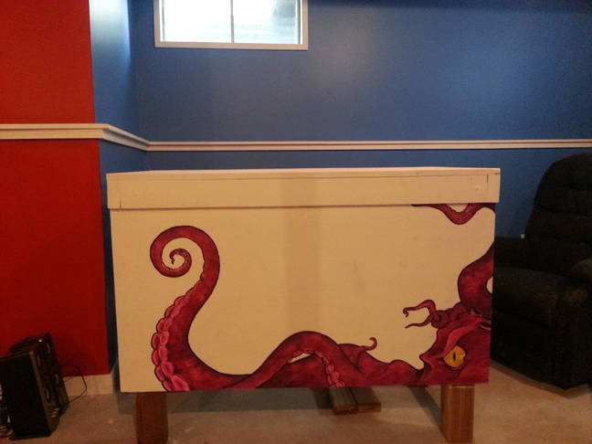 Cephalapod painted on desk Trevor Pott's Desk