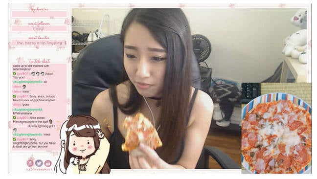 A Twitch streamer eating