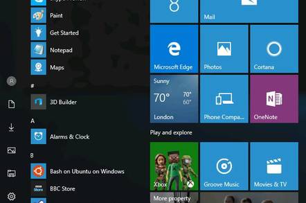 The revised Start menu in Windows 10 Anniversary