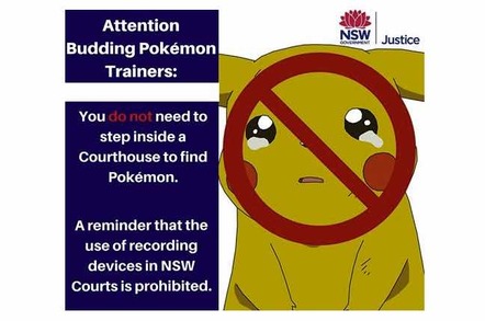 NSW Department Of Justice's Pokemon warning