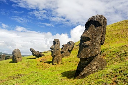 CHILE -FEBRUARY 6: Moais in Rapa Nui National Park on the slopes of Rano Raruku volcano on Easter Island, Chile. Photo by Shutterstock