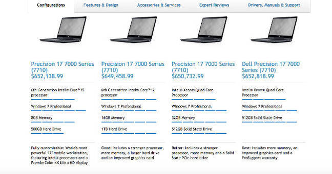 Dell pricing page