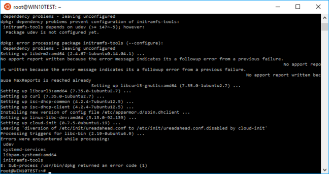 Ubuntu on Windows 10 is great, but the beta implementation is not immune from update errors Ubuntu on Windows 10 is great, but the beta implementation is not immune from update errors